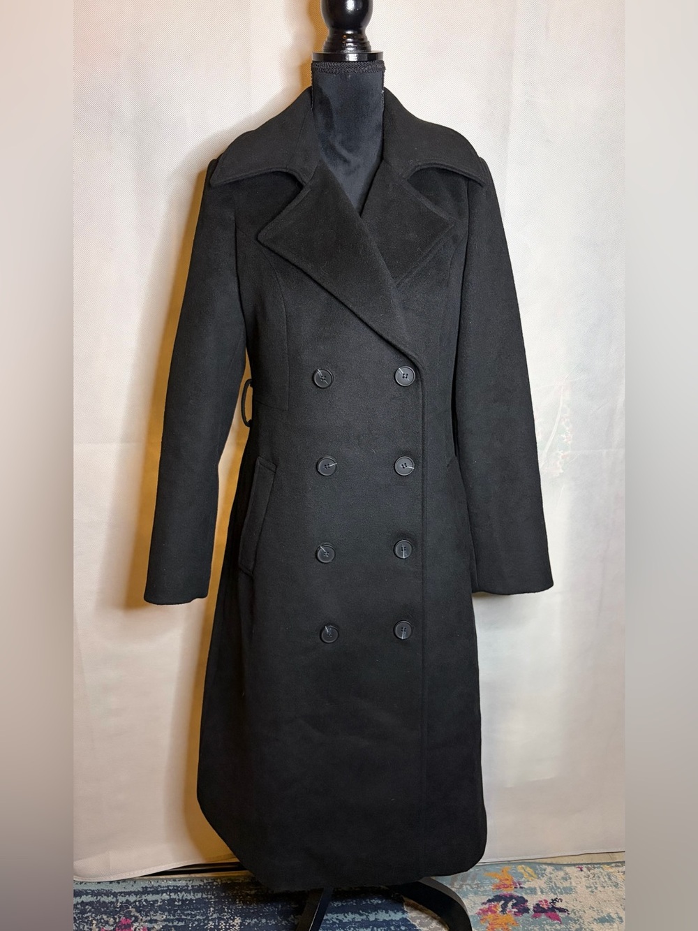 Women's Black Double-Breasted Pea Coat | Wool Blend